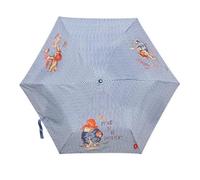 Signare Paddington Bear Classic Marmalade Compact Folding Umbrella with Sleeve and Wrist Strap, Light Blue & White Stripe