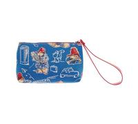 Signare Paddington Bear Tapestry Wristlet Clutch, Blue with Red Trim, Travel Pattern Design (Paddington Bear Blue, WRIS-PADDBL)