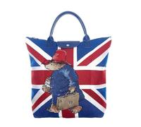 Signare - Paddington Bear Union Jack Tapestry Foldaway Shopper Bag | Eco-Friendly, Recyclable Polyester | Vegan-Friendly PU Accents | Compact & Spacious, Red, One Size, Cotton Blend