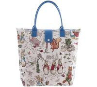 Signare Peter Rabbit Tapestry Foldable Shopping Bag - Eco-Friendly Reusable Tote with Woven Design & Blue Handles (Peter Rabbit, FOLD-BP-PETER)