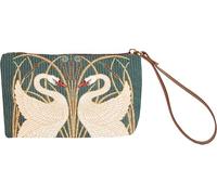Signare Swan Art Tapestry Wristlet Purse, Walter Crane Design, Green with White Birds (Swan, Rush and Iris, WRIS-SWAN)