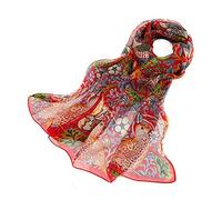 Signare Tapestry 100% Silk William Morris Strawberry Scarf Thief Breathable Durable Lightweight Multi-Purpose Reusable Washable Gift for Women Ladies Girls and Mother Size -51X175 Cm - Red