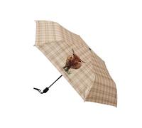 Signare Highland Cow Plaid Automatic Folding Umbrella, Beige (Highland Cow, UM-AUTO-HLCOW)