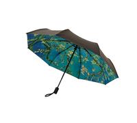 Signare Tapestry Automatic Umbrella, Art Design, Double Layer Reverse Opening, Black Backdrop (Almond Blossom)