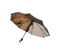 Signare Tapestry Automatic Umbrella, Art Design, Double Layer Reverse Opening, Black Backdrop (Poppy Field)