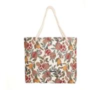 Signare Tapestry Beach Bag, Rope Handle and Zip Closure (BEACH) (Pomegranate and Lemon)