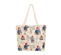 Signare Tapestry Beach Bag, Rope Handle and Zip Colsure (BEACH) (Paddington Bear)
