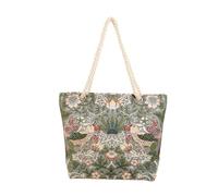 Signare Tapestry Beach Tote Bag, Strawberry Thief Grey Pattern, Floral Bird Design with Rope Handles (Strawberry Thief Grey, BEACH-STGR)