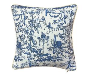 Signare Tapestry British Museum Chinoiserie Decorative Cushion Cover, Blue and White Toile Pattern, Oriental Garden Design (British Museum Chinoiserie, CCOV-BM-CHINO)