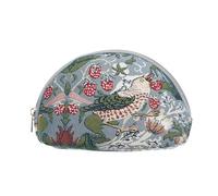 Signare Tapestry Cosmetic Bag Makeup Bag for Women (Strawberry Thief Grey) | Small zip-top cosmetic bag with inner zip pocket, patterned nylon lining and handbag-ready shape; 8.3 x 5.5 x 2.8 in, 0.2 lb.