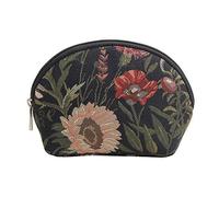 Signare Tapestry Cosmetic Bag Makeup Bag for Women with Garden Flowers and Creatures (Morning Garden Black, COSM-MGDBK)