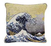 Signare Tapestry Cushion Cover - 18 x 18 inches (45cm x 45cm) - Decorative Sofa Cushion Inspired by Artistic Masterpieces (Great Wave, Cushion Cover ONLY)