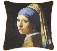Signare Tapestry Cushion Cover - 18 x 18 inches (45cm x 45cm) - Decorative Sofa Cushion Inspired by Artistic Masterpieces (Girl with a Pearl Earring, Cushion Cover ONLY)