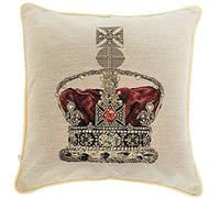 Signare Tapestry Cushion Cover 18 x18 inches 45cm x 45cm Decorative Sofa Cushions (Crown Beige, Cushion with Inner)
