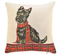 Signare Tapestry Cushion Cover 18 x18 inches 45cm x 45cm Decorative Sofa Cushions (Scottie Red Tartan, CCOV-PN-SCOTTIE)