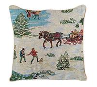 Signare Tapestry Cushion Cover 18 x18 inches 45cm x 45cm Decorative Sofa Cushions with Christmas Design (Sleigh, CCOV-XMAS-SLEIGH)