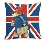 Signare Tapestry Cushion Cover - Union Jack Paddington Bear Design, 45x45cm, Double-Sided Decorative Sofa Cushion with Piped Edges
