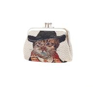 Signare Tapestry Cute Exquisite Double Pocket Kiss Lock Coin Purse for Women with Animal and Pet Design (Magical Cat)
