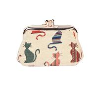 Signare Tapestry Cute Exquisite Double Pocket Kiss Lock Coin Purse for Women with Animal and Pet Design (Cheeky Cat, FRMP-CHEKY)