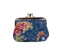 Signare Tapestry Cute Exquisite Double Pocket Kiss Lock Coin Purse for Women with Floral Design (Flower Meadow Blue)