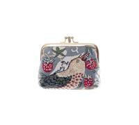Signare Tapestry Cute Exquisite Double Pocket Kiss Lock Coin Purse for Women with Floral Design (Strawberry Thief Grey)