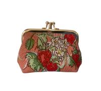 Signare Tapestry Cute Exquisite Double Pocket Kiss Lock Coin Purse for Women with Floral Design (Wild Strawberry)