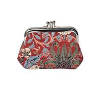 Signare Tapestry Cute Exquisite Double Pocket Kiss Lock Coin Purse for Women with William Morris Design (Strawberry Thief Red, FRMP-STRD)