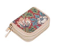 Signare Tapestry Double Zip RFID-Blocking Credit Card Holder Wallet for Women with Floral Design (Strawberry Thief Red)