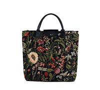 Signare Tapestry Foldable Tote Bag Reusable Shopping Bag Grocery Bag, Morning Garden Black, One Size
