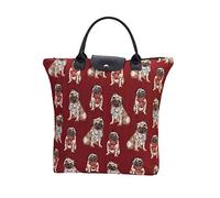 Signare Tapestry Foldable Tote Bag Reusable Shopping Bag Grocery Bag with Animal and Pet Design Pug Gifts for Pug Lovers(Pug, FDAW-PUG)
