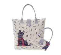Signare Tapestry Foldable Tote Bag Reusable Shopping Bag Grocery Bag with Dog Art Design (Scottie, FOLD-SCOTTIE)
