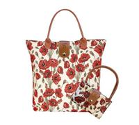 Signare Tapestry Foldable Tote Bag Reusable Shopping Bag Grocery Bag with Flower Art Design (Poppy, FOLD-POP)