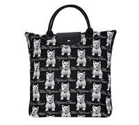 Signare Tapestry Foldable Tote Bag Reusable Shopping Bag Grocery Bag with Mexican Folk Art Design (Westie)