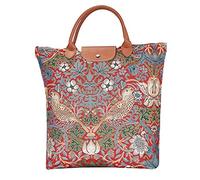 Signare Tapestry Foldable Tote Bag Reusable Shopping Bag Grocery Bag With William Morris Red Strawberry Thief Design (FDAW-STRD)