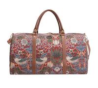 Signare Tapestry Large Duffel Bag William Morris Strawberry Thief in Red Backdrop Spacious Weekender and Overnight Travel Bag for Women (Strawberry Thief Red)