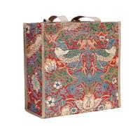 Signare Tapestry Shoulder Bag Shopping Bag for Women with Floral Design (Strawberry Thief Red)