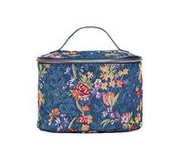 Signare Tapestry Toiletry Bag Makeup Vanity Bag for Women with Designs Inspired by V&A Collections (Flower Meadow Blue)