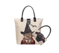 Signare Tapestry Tote Bag, Foldable Design 18 different patterns (FOLD) (Magcial Cat)