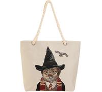 Signare Tapestry Tote Beach Bag, Rope Handle and Zip Closure (BEACH) (Magical Cat)