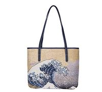 Signare Tapestry Women Bags inspired by Japanese designer Hokusai, The Great Wave off Kanagawa (Tote, COLL-ART-JP-WAVE)
