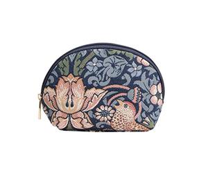 Signare Travel Makeup Bag, Toiletry Bag, Compact Zip, Strawberry Thief Blue | 100% Tapestry Polyester Cosmetic Bag, Zip Closure, 21 x 14 x 7 cm, Lightweight 150 g, Ideal for Makeup, Toiletries & Travel