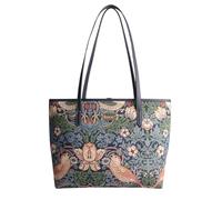 Signare William Morris Strawberry Thief Tapestry Tote Shoulder Bag - Classic Arts & Crafts Bird & Floral Design - Stylish & Durable (Strawberry Thief Blue, COLL-STBL)