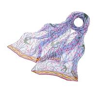 Signare Women's 100% Silk Lightweight and soft Scarf/Headwear (Almond Blossom and Swallow)
