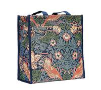 :Signare Womens Fashion Tapestry Shopper Bag Shoulder Bag in Strawberry Thief Blue Inspired by William Morris