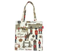 Signare Women's Flat Canvas Tote Bag - Royal Guard in Beige Signare Beige