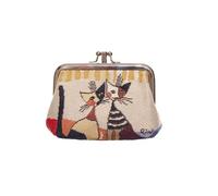 Signare Woven Tapestry Coin Purse, Cat Design Frame Clutch, Double Compartment, 13 x 8 x 5 cm (Rosina Cat Cappia, FRMP-RWC-COPPIA)