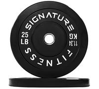 Signature Fitness 2" Olympic Bumper Plate Weight Plates with Steel Hub, 25LB, Pair