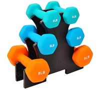 Signature Fitness 32LB Colored Neoprene Coated Dumbbell Set with Stand 3, 5, 8 lbs Pairs