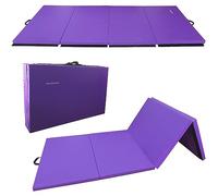 Signature Fitness All Purpose 4'x8'x2" Extra Thick High Density Anti Tear Gymnastics Gym Folding Exercise Aerobics Mats, Purple