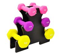 Signature Fitness Set of 6 Neoprene Dumbbell Hand Weights, Anti-Slip, Anti-roll, Hex Shape Colorful, 2/3/5 Pound Pairs, 20-Pound with Rack
